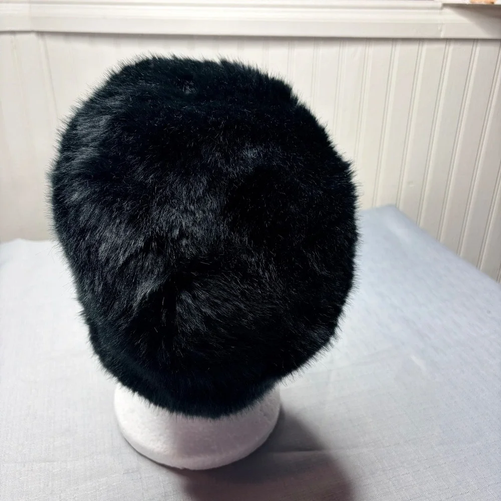 Forever 21 Faux Fur Hat One Size Black Russian Cossack Style Quilted Lining